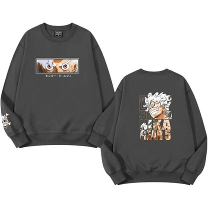 One Piece Luffy Nika Anime Crewneck Sweatshirt, Long Sleeve Pullover Sweater, Multi Color Casual Streetwear, Loose Fit Anime Print Sweatshirt, Gift for One Piece Fans