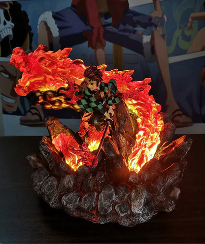 Demon Slayer Tanjiro Kamado Figure, Hinokami Kagura Fire Dragon GK Resin Statue, Kamado Tanjiro Diorama Figurine, Anime Collectible Desktop Ornament Gift for Demon Slayer Fans