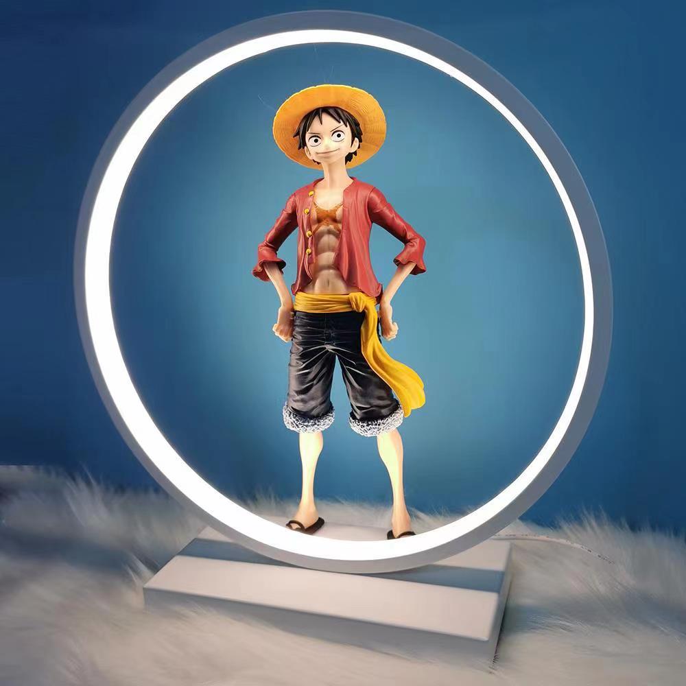 One Piece Luffy Figure with LED Ring Light Display Stand, Anime Monkey D Luffy Statue Model, Night Light Decor, Collectible Figurine, One Piece Merch Gift for Anime Fans