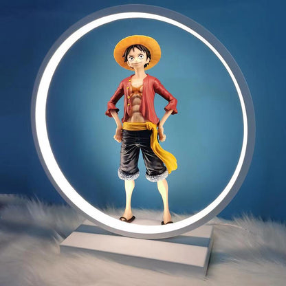 One Piece Luffy Figure with LED Ring Light Display Stand, Anime Monkey D Luffy Statue Model, Night Light Decor, Collectible Figurine, One Piece Merch Gift for Anime Fans