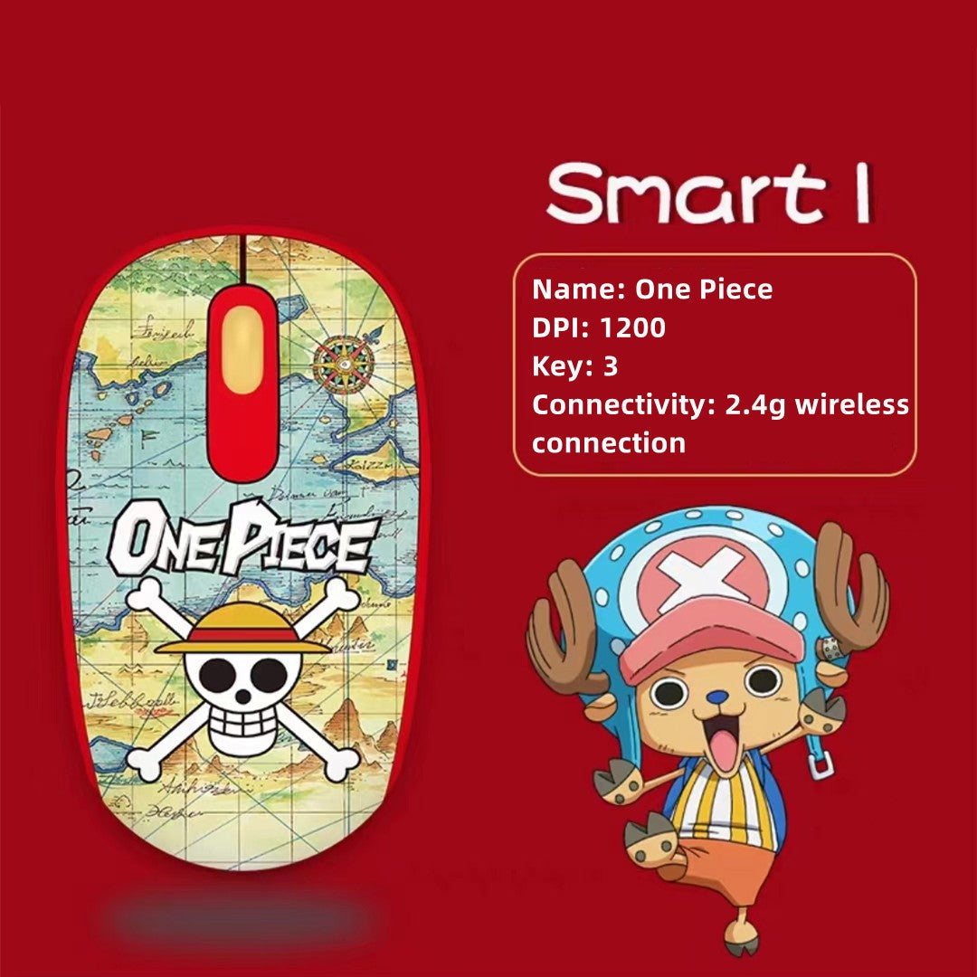 One Piece Anime 2.4G Wireless Mouse, Portable Optical Computer Mouse with Tony Tony Chopper & Straw Hat Skull Pattern, Ergonomic Silent Mice for Laptop PC Desktop, Anime Fan Gift