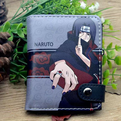 Naruto Anime Bifold Wallet, Multiple Character Printed PU Leather Short Purse, Snap Button Card Holder Cash Pocket Wallet, Naruto Itachi Sasuke Kakashi Naruto Merch Wallet Gift for Anime Fans