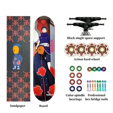 Naruto Anime Complete Skateboard, 7-Layer Maple Wood Deck Anime Character Graphic Standard Trick Skateboard, Fully Assembled Skate Board for Beginners Teens Adults, Anime Fan Gift