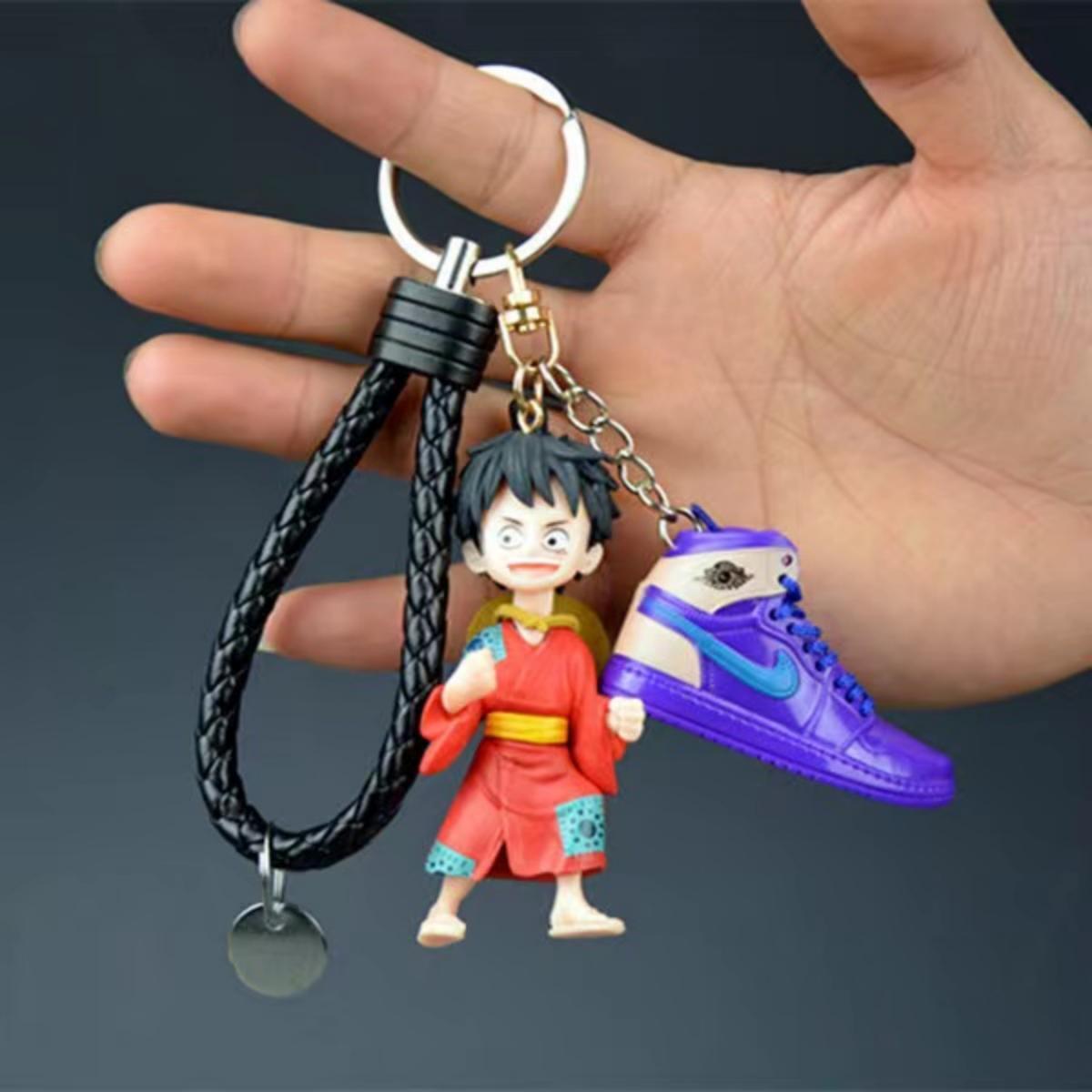 One Piece Anime Figure Keychain, Luffy Zoro Nami Chopper Sanji Mini Sneaker Pendant Key Ring, Q Version Figurine Key Chain, Backpack Charm Key Holder Gift for One Piece Fans