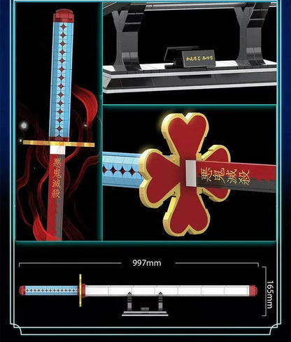 Demon Slayer Nichirin Sword Building Block Set, Kanroji Mitsuri Anime Katana Model with Display Stand, Cosplay Samurai Sword Bricks Kit, Collectible Building Toy for Demon Slayer Fans