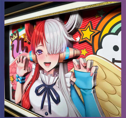 One Piece Uta 3D Layered Paper Cut Framed Wall Art, Anime Uta Stereoscopic Paper Craft Painting, One Piece Red Movie Character Poster, Ready to Hang Home Bedroom Decor Collectible Gift for Anime Fans