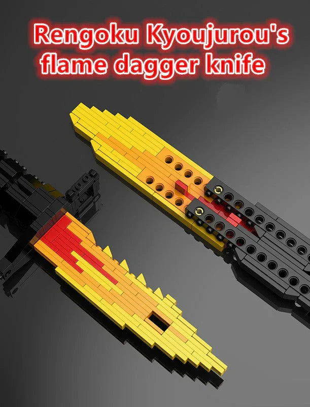 Demon Slayer Rengoku Kyojuro Flame Dagger Building Blocks, Anime Sword Model Bricks Kit, Cosplay Prop Knife Toy, Collectible Assembly Weapon Model, Gift for Demon Slayer Fans & Block Builders