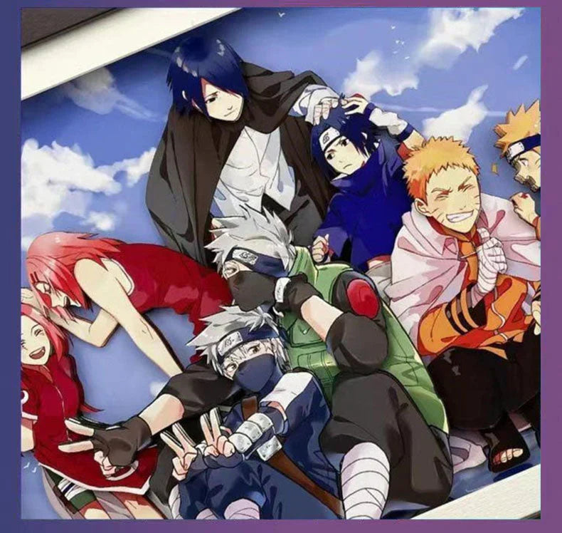 Naruto Anime 3D Paper Cut Shadow Box Framed Art, Handmade Layered Papercraft Wall Decor, Naruto Team 7 Character Painting Frame, Anime Fan Room Decor Gift