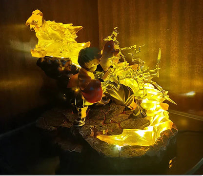 Demon Slayer Zenitsu Agatsuma Figure, Zenitsu Thunder Breathing Battle Statue with LED Light Dragon Effect Base, Anime Collectible Figurine, Desktop Display Model Toy, Gift for Demon Slayer Fans