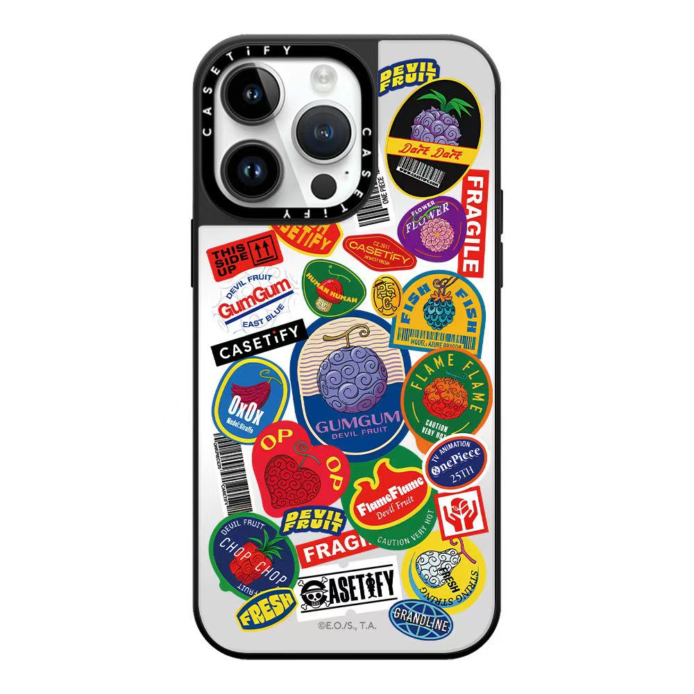 One Piece Anime Phone Case for iPhone, Gum-Gum Fruit Pattern Shockproof Protective Case, Funny Manga Print Phone Cover with Pop Socket, One Piece Anime Merch Gift for Fans