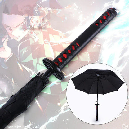 Demon Slayer Nichirin Sword Umbrella, Anime Katana Shaped Long Handle Umbrella, Tanjiro Zenitsu Giyuu Rengoku Samurai Sword Umbrella, Cosplay Prop Rain Sun Umbrella, Anime Collectible Gift for Fans
