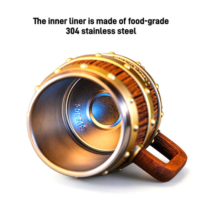 One Piece Barrel Mug, Pirate Wooden Barrel Style Beer Tankard, 304 Stainless Steel Liner Resin Cup with Handle, One Piece Anime Collectible Coffee Tea Mug Gift for Fans