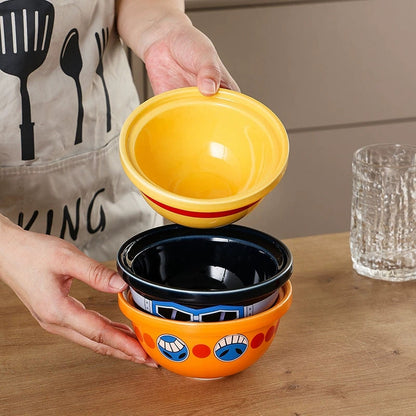 One Piece Straw Hat Ceramic Bowl, Luffy Ace Sabo Hat Shaped Ramen Bowl, Novelty Anime Food Serving Bowl, Collectible Tableware Gift for One Piece Fans