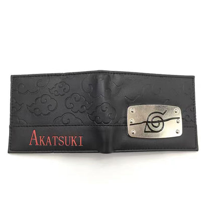Naruto Anime Bifold Wallet, Akatsuki Red Cloud Leaf Village Symbol PU Leather Short Purse, Card Holder Cash Pocket Coin Pocket, Naruto Cosplay Anime Merch Wallet Gift for Naruto Fans