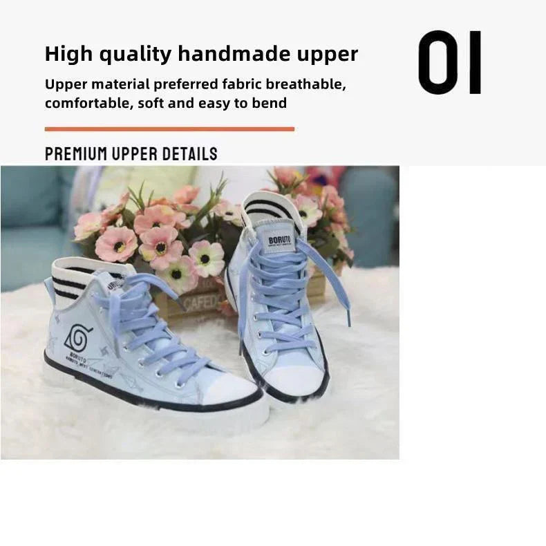 Naruto Leaf Village High Top Canvas Shoes, Anime Naruto Hidden Leaf Symbol Printed Sneakers, Light Blue Casual High-top Canvas Footwear, Anime Cosplay Daily Wear Shoes, Collectible Gift for Naruto Fans Men Women