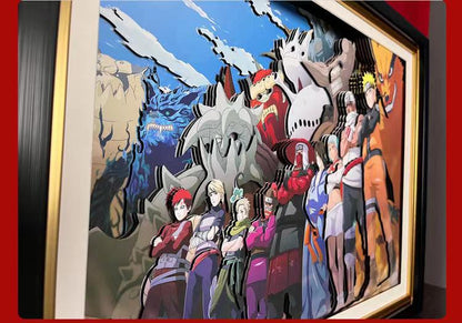 Naruto Tailed Beasts & Ninjas 3D Paper Cut Shadow Box Framed Art, Handmade Layered Papercraft Wall Decor, Anime Picture Frame, Fan Collectible Room Decor Gift