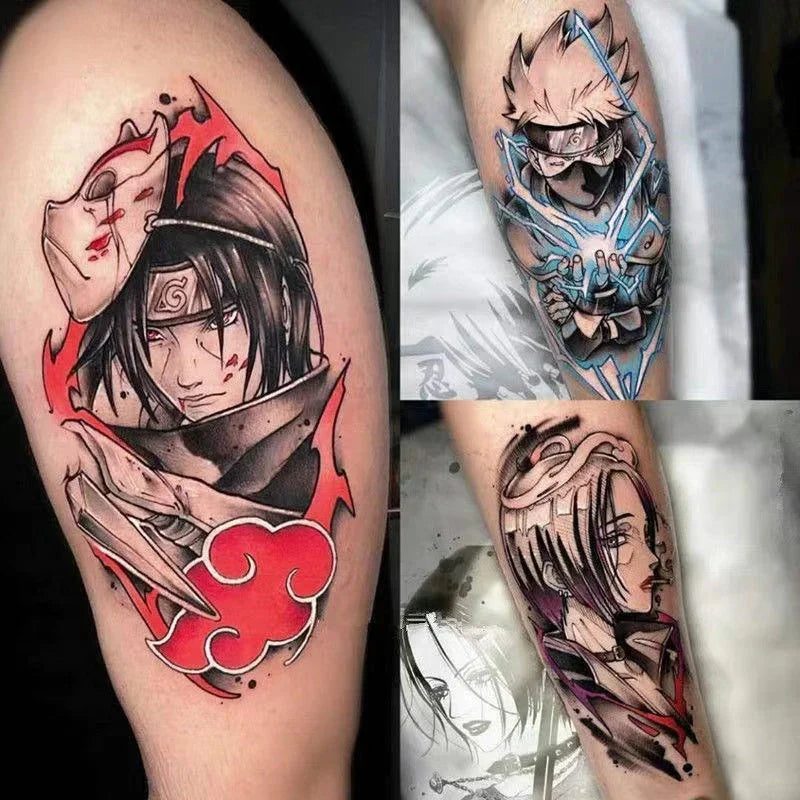 Naruto Anime Temporary Tattoo Stickers, Sharingan Akatsuki Uchiha Waterproof Fake Tattoos, Cosplay Body Art Stickers, Anime Party Decorations Gift for Naruto Fans