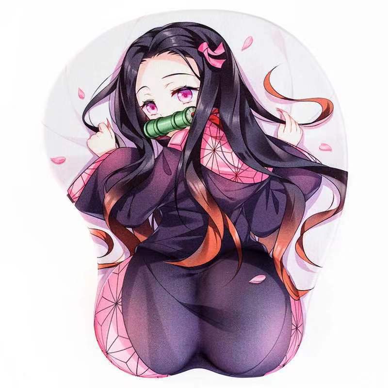 Demon Slayer 3D Anime Mouse Pad with Wrist Rest, Nezuko Shinobu Tanjiro Zenitsu Rengoku Ergonomic Silicone Wrist Support Mousepad, Non Slip Desk Mat, Anime Fan Gift