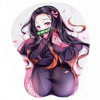 Demon Slayer 3D Anime Mouse Pad with Wrist Rest, Nezuko Shinobu Tanjiro Zenitsu Rengoku Ergonomic Silicone Wrist Support Mousepad, Non Slip Desk Mat, Anime Fan Gift