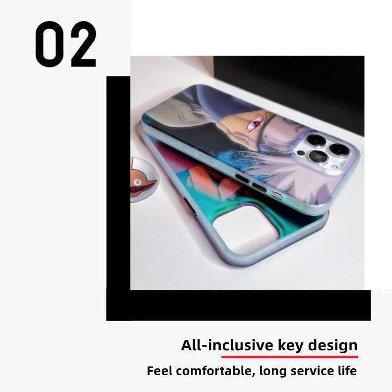 Naruto Anime Holographic Print Phone Case for iPhone, Uchiha Sasuke Hatake Kakashi Color Shifting Manga Character Cover, Slim Shockproof Anti-Scratch Soft Protective Phone Shell, Anime Naruto Fan Birthday Gift