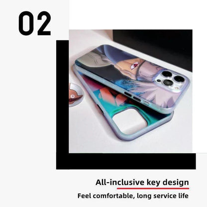 Naruto Anime Holographic Print Phone Case for iPhone, Uchiha Sasuke Hatake Kakashi Color Shifting Manga Character Cover, Slim Shockproof Anti-Scratch Soft Protective Phone Shell, Anime Naruto Fan Birthday Gift