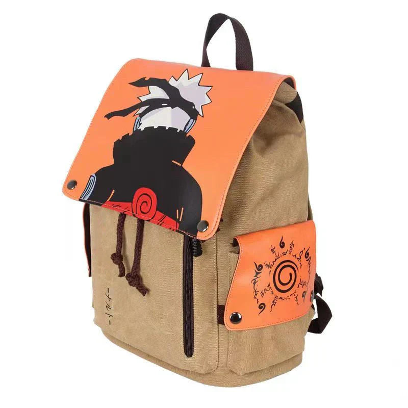 Naruto Anime Backpack, Uzumaki Naruto Seal Canvas Rucksack, Vintage Flap Drawstring School Backpack, Cosplay Laptop Daypack, Anime Shoulder Bag Gift for Naruto Fans