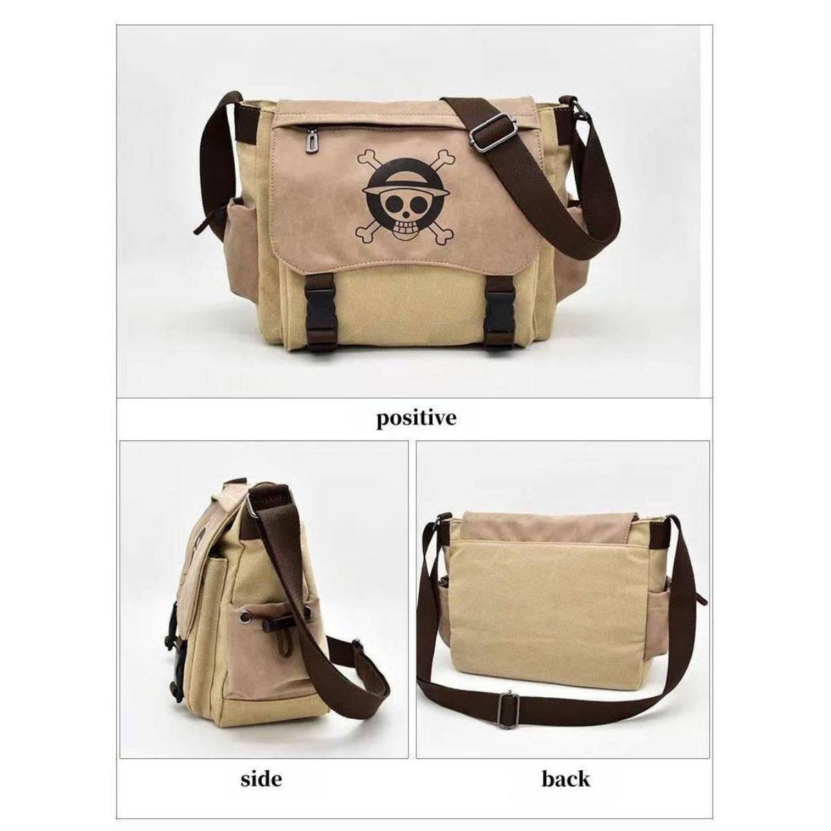 One Piece Luffy Crossbody Messenger Bag, Gear 5 Nika Luffy Skull Logo Canvas Shoulder Bag, Anime Casual Satchel Bag, Multi Pocket Daily Backpack, Gift for One Piece Fans