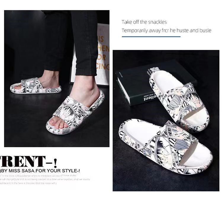 One Piece Anime Manga Print Slide Slippers, Men Women Thick Cushion Soft Sole Open Toe Sandals, Non Slip Quick Drying Slides for Indoor Bedroom Outdoor Beach Shower
