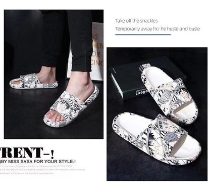 One Piece Anime Manga Print Slide Slippers, Men Women Thick Cushion Soft Sole Open Toe Sandals, Non Slip Quick Drying Slides for Indoor Bedroom Outdoor Beach Shower