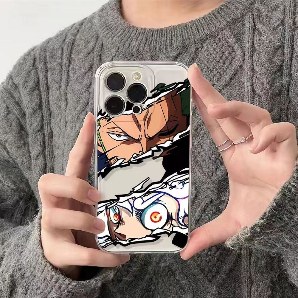 One Piece Roronoa Zoro & Yamato Phone Case, Anime Cracked Effect Clear Protective Case, Shockproof Transparent Cover for iPhone