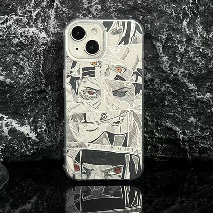Naruto Anime Manga Collage Phone Case for iPhone, Black White Sketch Uchiha Itachi Character Print Clear Protective Case, Shockproof Soft TPU Phone Cover, Naruto Anime Merch Gift for Anime Fans