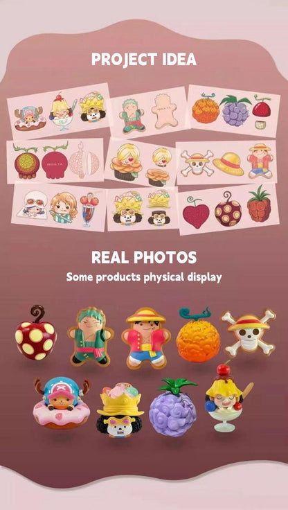 One Piece Anime Fridge Magnets Blind Box, Cute Luffy Zoro Sanji Fruit Dessert Series 3D Magnet Collectible Figures, One Piece Refrigerator Magnets Ornament, Blind Box Gift for One Piece Fans