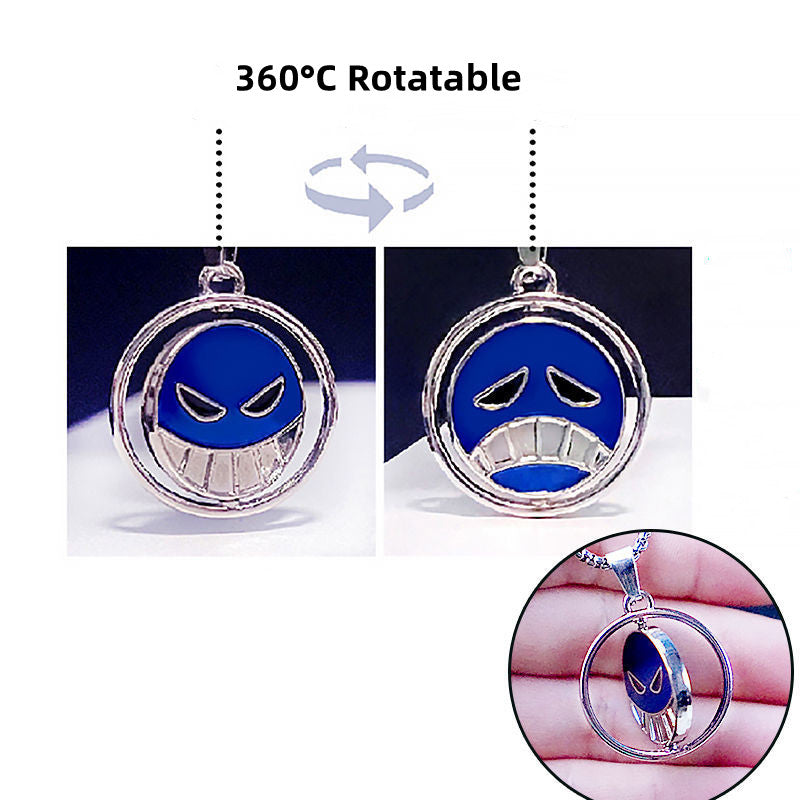 One Piece Portgas D Ace Rotatable Pendant Necklace, Anime Ace Whitebeard Pirate Logo Double Sided Spinning Necklace, Cosplay Jewelry Accessories, Gift for One Piece Anime Fans