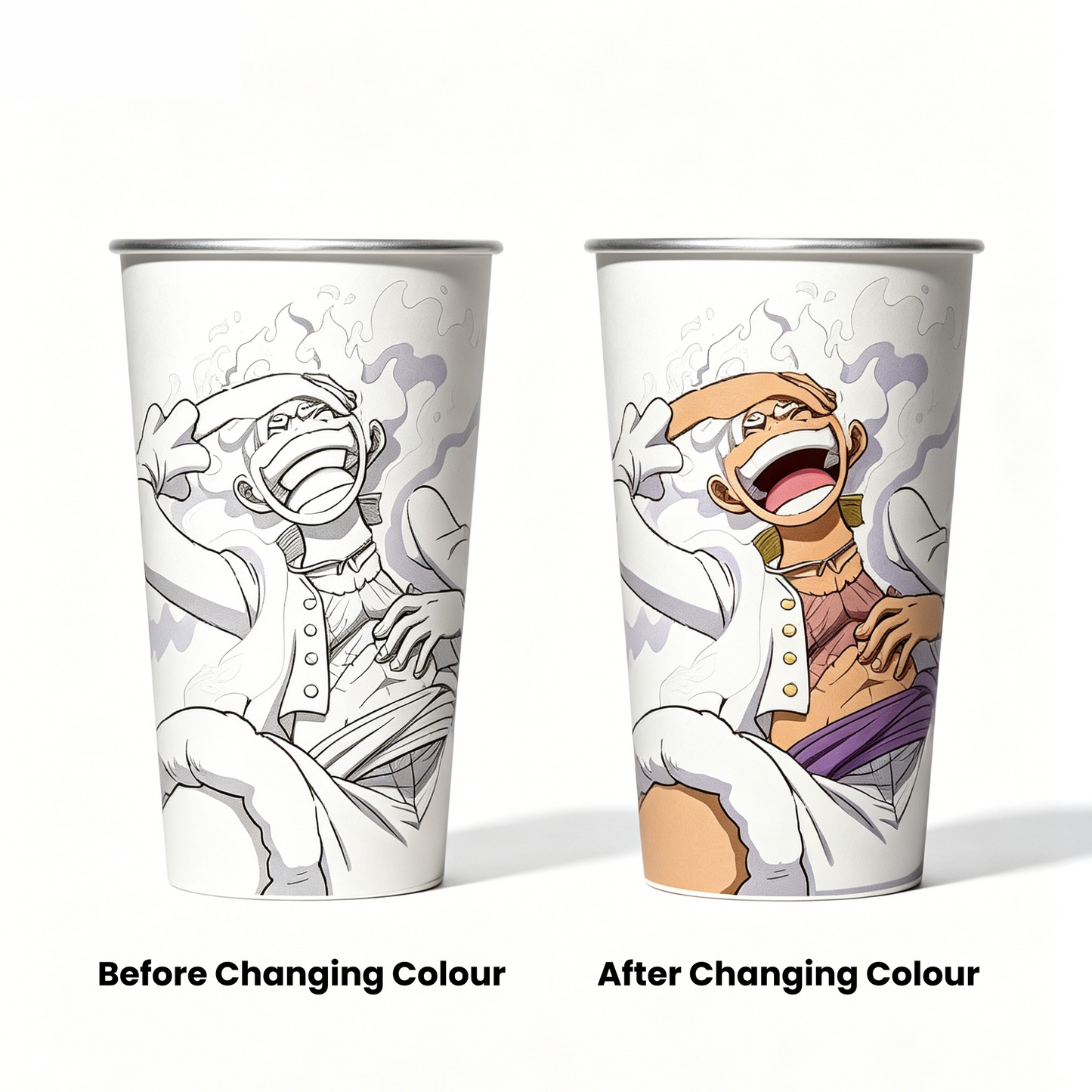 One Piece Nika Luffy Cold Sensitive Color Changing Aluminum Cup 470ml Food‑Grade Thermochromic Anime Drinking Cup For Cold Beverages Coffee Iced Drinks