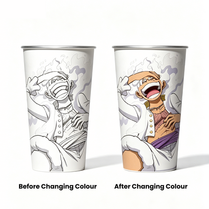 One Piece Nika Luffy Cold Sensitive Color Changing Aluminum Cup 470ml Food‑Grade Thermochromic Anime Drinking Cup For Cold Beverages Coffee Iced Drinks