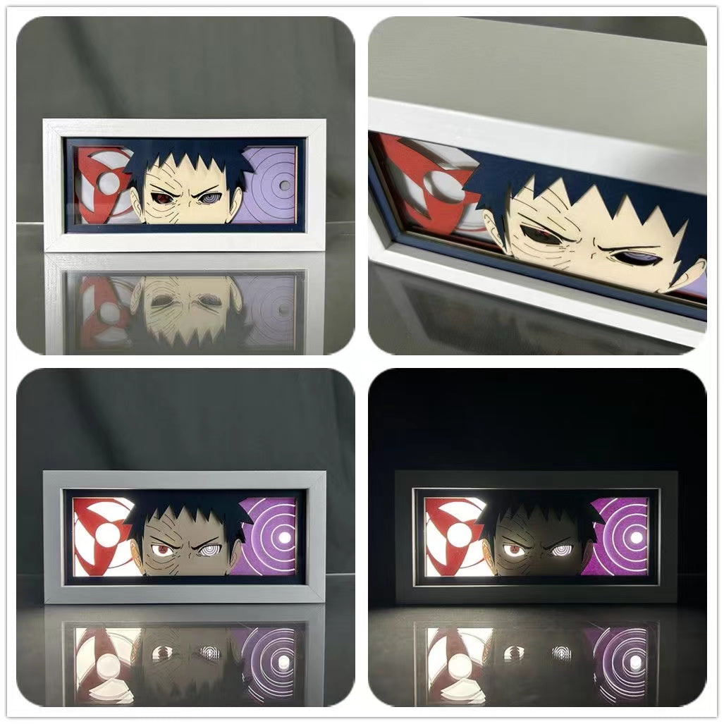Naruto Anime Paper Cut Light Box, 3D Paper Carving LED Frame Lamp, Sharingan Character Night Light, Desktop Wall Art Decor, Collectible Anime Gift for Naruto Fans
