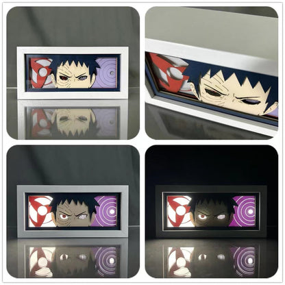 Naruto Anime Paper Cut Light Box, 3D Paper Carving LED Frame Lamp, Sharingan Character Night Light, Desktop Wall Art Decor, Collectible Anime Gift for Naruto Fans