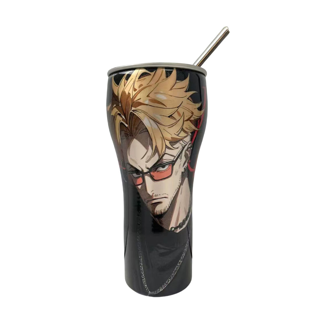 One Piece Anime Tumbler with Straw, Stainless Steel Insulated Travel Cup, Luffy Zoro Nami Wanted Poster Design Coffee Mug, Leak Proof Reusable Water Bottle, One Piece Merch Gift for Anime Fans