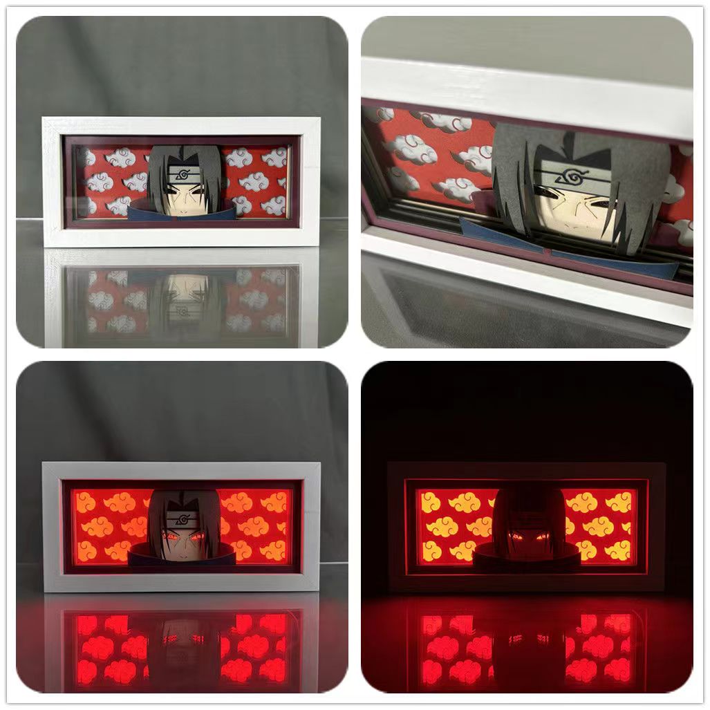Naruto Anime Paper Cut Light Box, 3D Paper Carving LED Frame Lamp, Sharingan Character Night Light, Desktop Wall Art Decor, Collectible Anime Gift for Naruto Fans