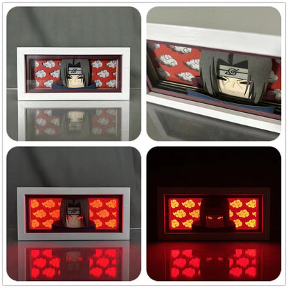 Naruto Anime Paper Cut Light Box, 3D Paper Carving LED Frame Lamp, Sharingan Character Night Light, Desktop Wall Art Decor, Collectible Anime Gift for Naruto Fans