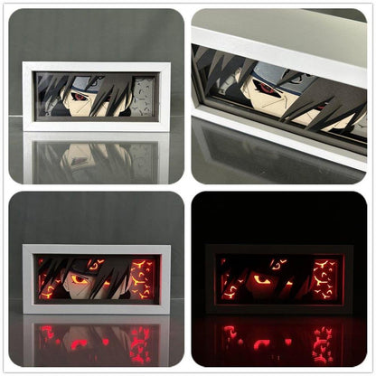 Naruto Anime Paper Cut Light Box, 3D Paper Carving LED Frame Lamp, Sharingan Character Night Light, Desktop Wall Art Decor, Collectible Anime Gift for Naruto Fans
