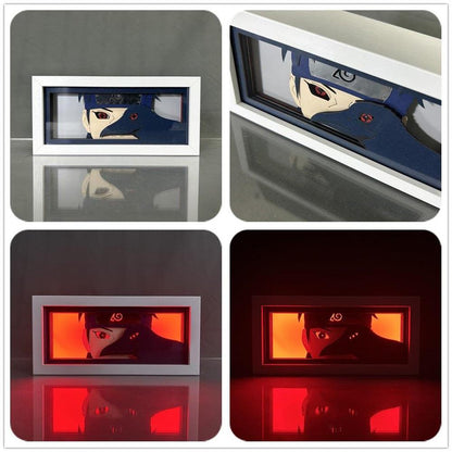 Naruto Anime Paper Cut Light Box, 3D Paper Carving LED Frame Lamp, Sharingan Character Night Light, Desktop Wall Art Decor, Collectible Anime Gift for Naruto Fans