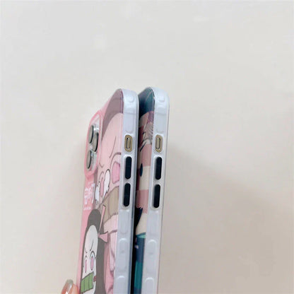 Demon Slayer Cute Chibi Tanjiro Nezuko Phone Case, Kawaii Cartoon Anime Protective Cover, Soft Shockproof Silicone Phone Shell for iPhone, Demon Slayer Manga Fan Merch Gift