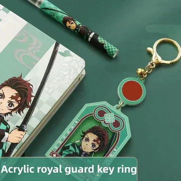Demon Slayer Stationery Gift Box Set, Anime Tanjiro Hardcover Notebook, Gel Pens, Stickers, Acrylic Keychain, Complete School Supplies Collection Kit, Birthday Gift for Students Anime Fans