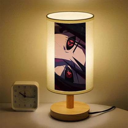 Naruto Anime Table Lamp, Cylindrical Fabric Lampshade Night Light with Solid Wood Base, Anime Character Print Desk Lamp, Bedroom Bedside Decor Lamp, Collectible Gift for Naruto Anime Fans