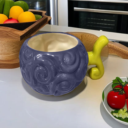 One Piece Devil Fruit Ceramic Mug, Gum-Gum Fruit & Dark-Dark Fruit 3D Sculpted Coffee Cup, Novelty Anime Drinking Cup, Unique Tea Bowl, Desktop Decor Collectible Gift for One Piece Fans