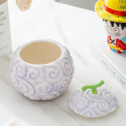 One Piece 3D Ceramic Mug Set, Luffy Straw Hat Figure Mug & Gomu Gomu no Mi Devil Fruit Cup with Lid, Novelty Anime Coffee Tea Cup, Collectible Gift for One Piece Fans
