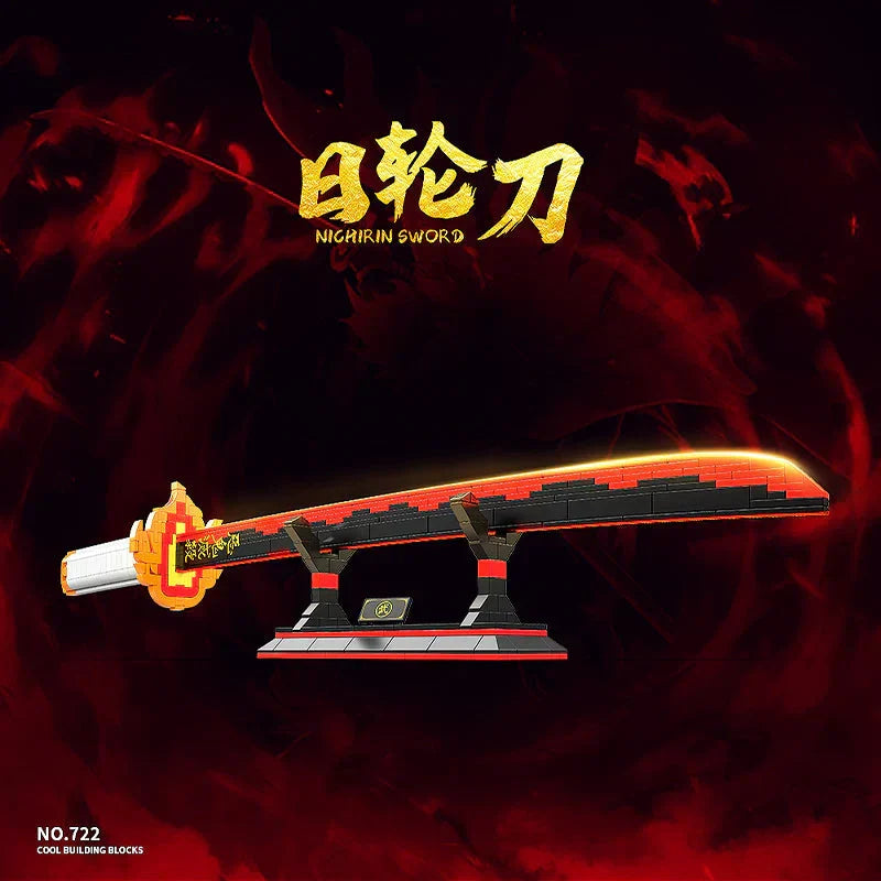 Demon Slayer Nichirin Sword Building Block Set, Rengoku Kyojuro Katana Model with Stand, Anime Samurai Blade Bricks Kit, DIY Assembly Collectible Display Toy Gift for Demon Slayer Fans