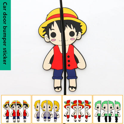 One Piece Car Door Anti-Collision Stickers, Anime Luffy Zoro Nami Chopper 3D Rubber Car Door Bumper Protector Decals, Anti-Scratch Car Edge Guard, Cute Anime Car Exterior Accessories