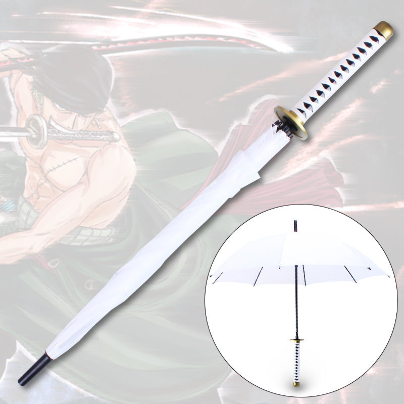 One Piece Zoro Katana Sword Umbrella, Anime Samurai Sword Shaped Long Handle Umbrella, Wado Ichimonji Sandai Kitetsu Replica Sword Umbrella, Cosplay Prop Rain & Sun Protection Umbrella, Collectible Gift for One Piece Fans